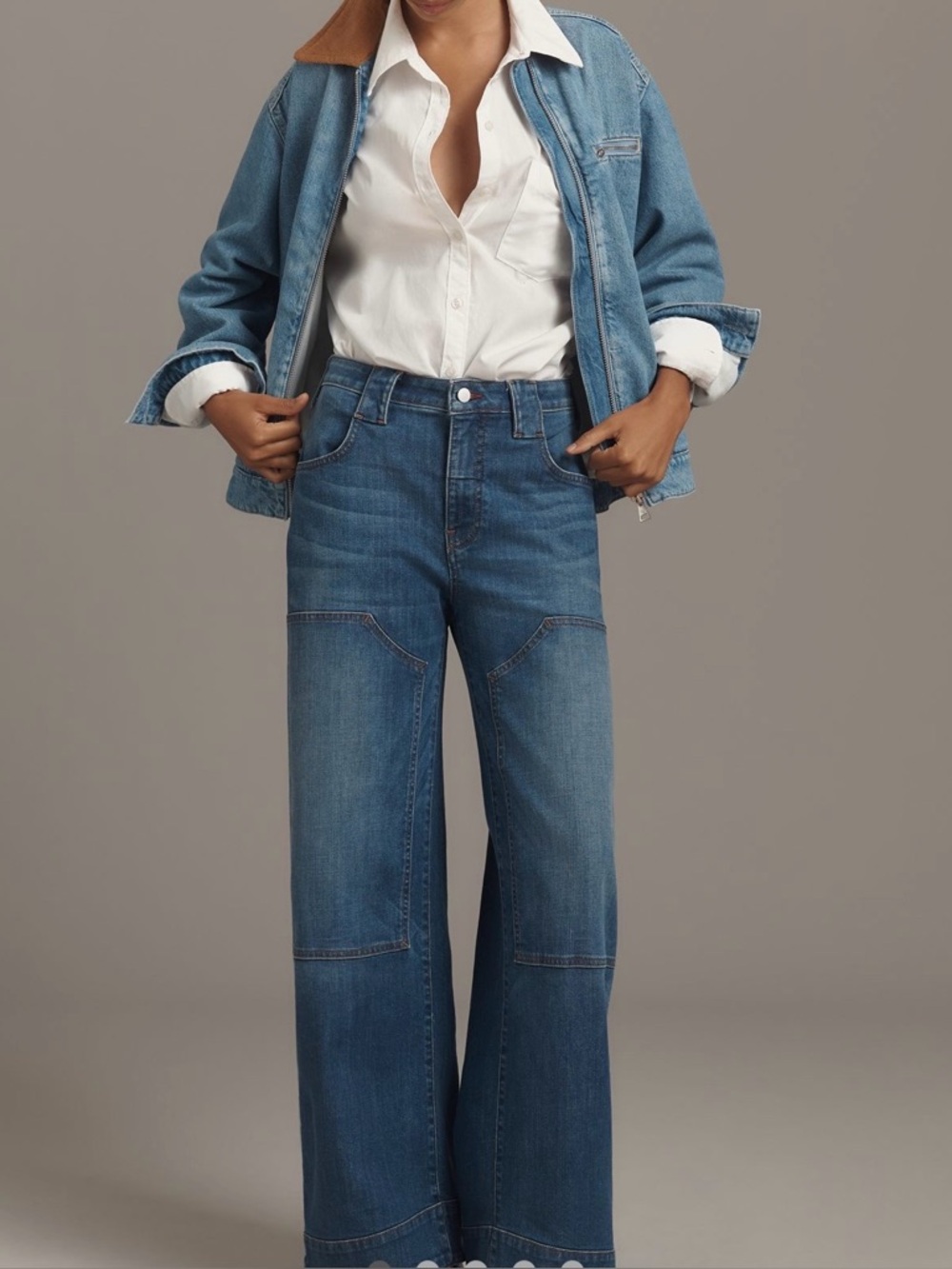 Pilcro Wide-Leg High-Rise Jeans in Blue Denim